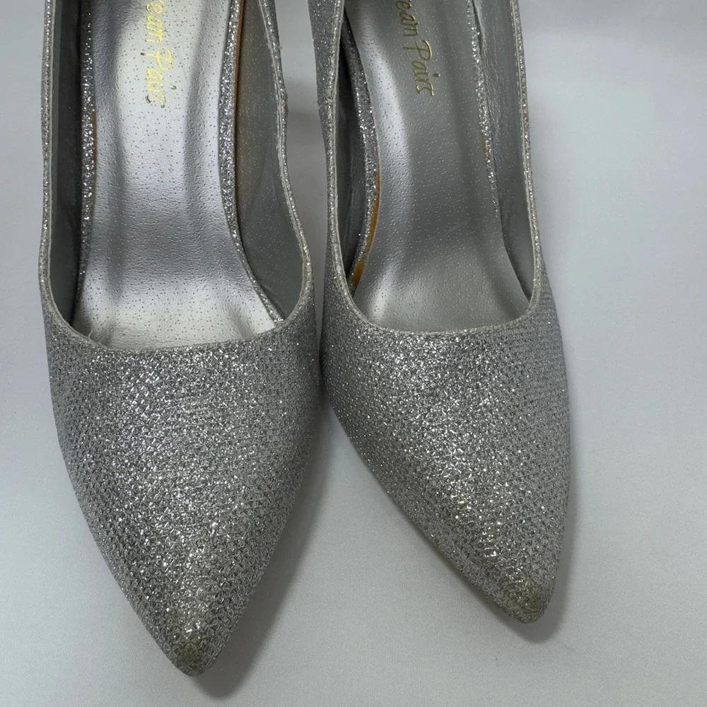 Dream Pairs CHRISTIAN Silver Glitter Pointed Toe Stiletto Heels Women's‎ Size 8